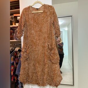 Lisa Bayne Caramel Polka Dot Mesh Dress